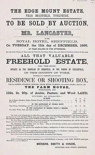 Sale particulars for the Edge Mount Estate, near Bradfield, to be sold by auction, 1866