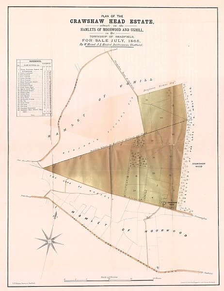 Sale plan - Beautiful residential estate, farm, plantations, moorland and minerals, containing 167 acres, 2 roods and 27 perches, known as The Crawshaw Head Estate, in the hamlets of Moorwood and Ughill, 1868