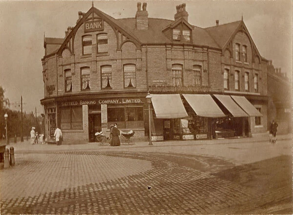 Sheffield Banking Company, No. 669 Ecclesall Road at Hunters Bar showing (right) Sharrow Vale Road, c. 1900