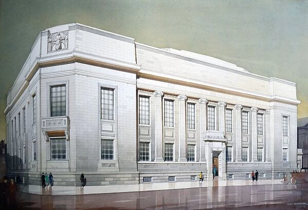Sheffield Central Library and Art Gallery - watercolour by Frank Waddington, 1934