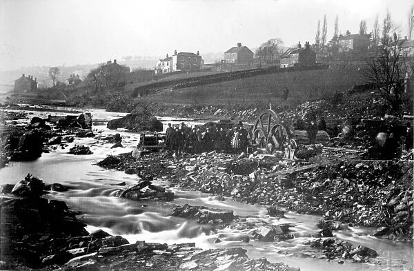 Sheffield Flood, remains of William I. Horn and Co. Wisewood Forge and Rolling Mill (Bradshaw Wheel), Loxley Valley, , 1864