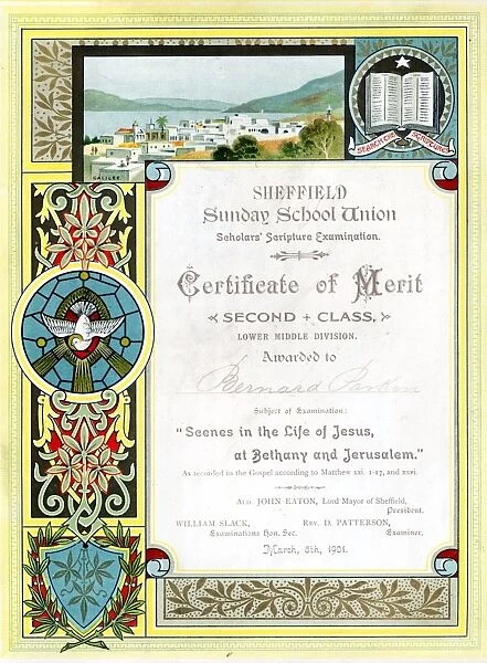 Sheffield Sunday School Union Certificate of Merit, 1931