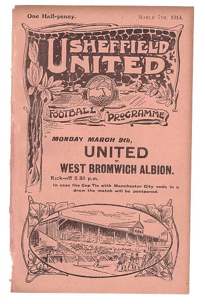 Sheffield United Football Club programme advertising the forthcoming match against West Bromwich Albion, 1914