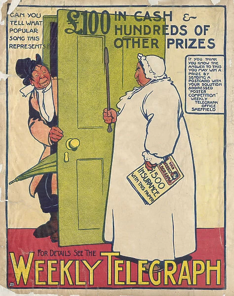 Sheffield Weekly Telegraph poster: u100 in cash and hundreds of other prizes, c. 1900