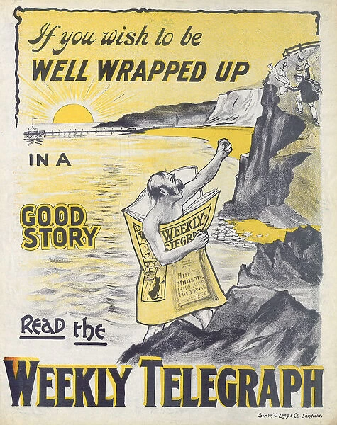 Sheffield Weekly Telegraph poster: if you wish to be well wrapped up in a good story read the Weekly Telegraph, 1901