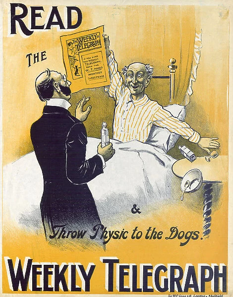 Sheffield Weekly Telegraph poster: read the Weekly Telegraph and throw physic to the dogs, 1901