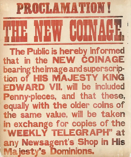 Sheffield Weekly Telegraph poster: new coins for King Edward VII, 1902