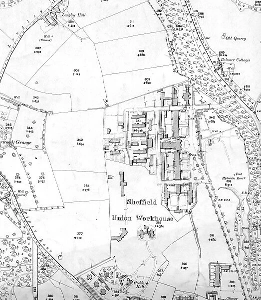 Sheffield Workhouse, Fir Vale, later Northern General Hospital on Ordnance Survey map, 1905