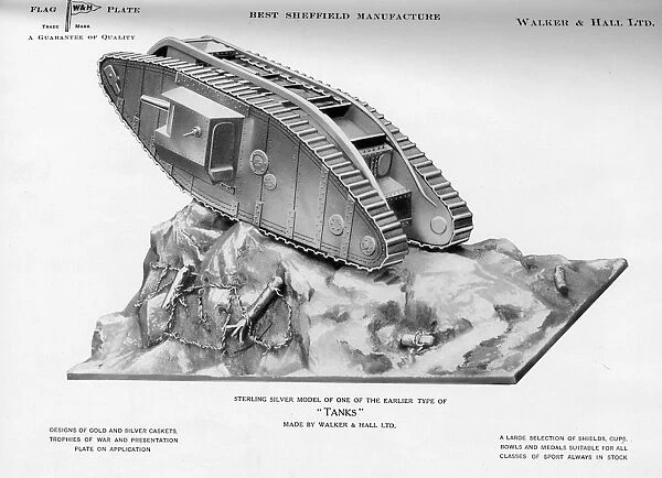 Sterling silver model of one of the earlier type of tanks, made by Walker and Hall