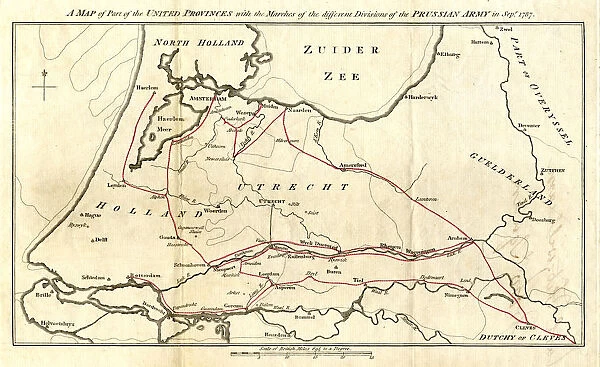 Part of the United Provinces with the marches of the different divisions of the Prussian army in September 1787
