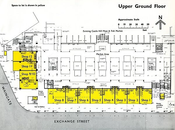 Upper ground floor plan of new Castle Market, Haymarket  /  Waingate, 1958