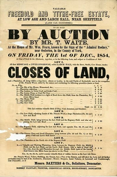 Valuable freehold and tithe-free estate, at Low Ash and Larch Hall, at Loxley near Sheffield : To be sold by Auction by Mr. T. Waite... Friday, 1st December, 1854