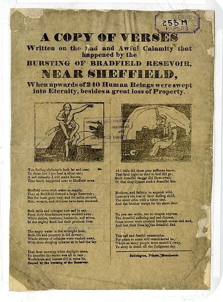 Verses written on the sad and awful calamity that happened by the bursting of Bradfield reservoir, near Sheffield, 1864
