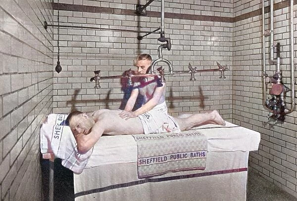 Vichy Douche (massage) at a Sheffield Public Baths, Yorkshire, 1955