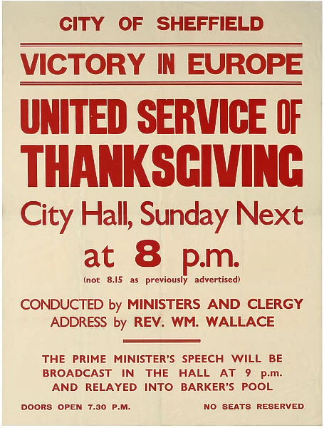 Victory in Europe (VE Day) - united service of thanksgiving, Sheffield City Hall, 1945