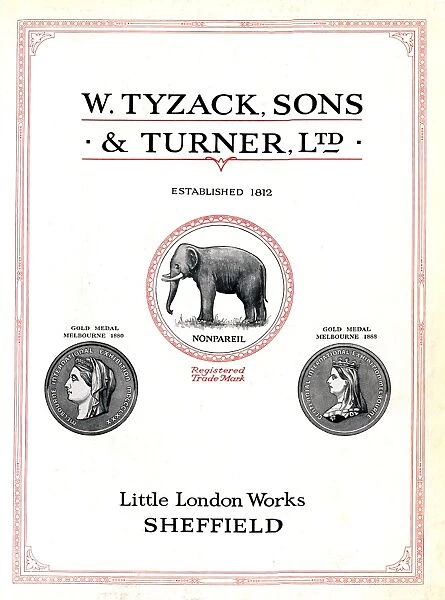 W Tyzak, Sons, and Turner Ltd. Little London Works, Sheffield, c1930s (Elephant brand)