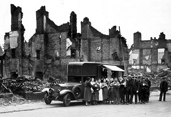 W. V. S. mobile canteen in St. Marys Road, after air raid, 1940