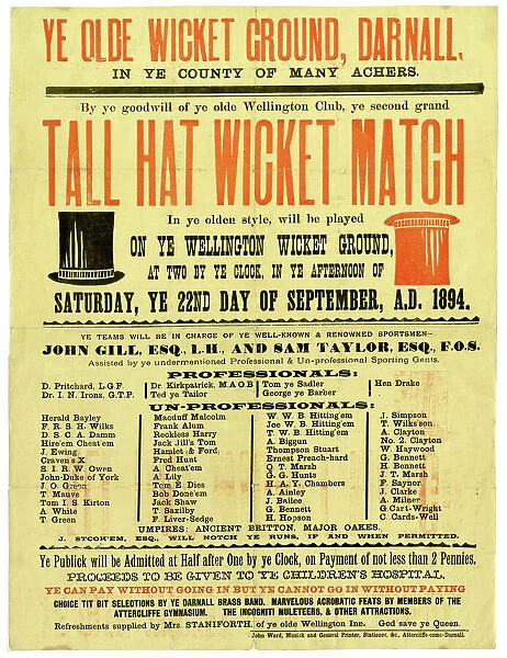 Ye Olde Wicket Ground, Darnall - Tall Hat Wicket Match, 1894
