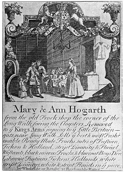 Advertisement for Mary and Ann Hogarths drapers shop, early-mid 18th century, (1901)