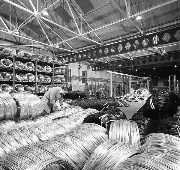Coils of steel wire, Tinsley Wire Co, Sheffield, South Yorkshire, 1972