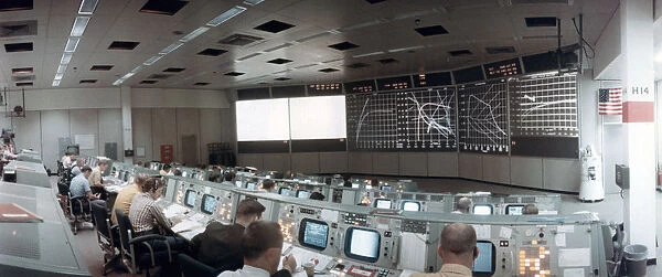 The Mission Operations Control Room in Mission Control Centre, Houston, Texas, USA, 1971. ston, 1971. Artist: NASA