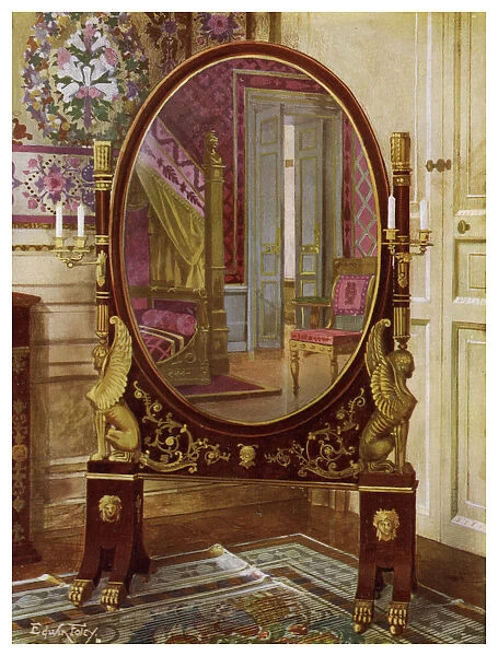 Oval mirror and bed of Napoleon I, 1911-1912. Artist: Edwin Foley