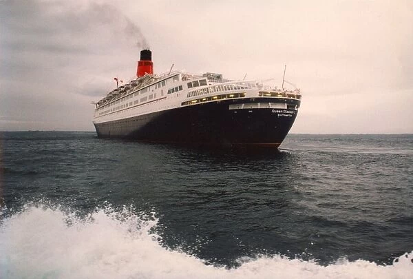 The Queen Elizabeth II - QE2 ship sails across the sea
