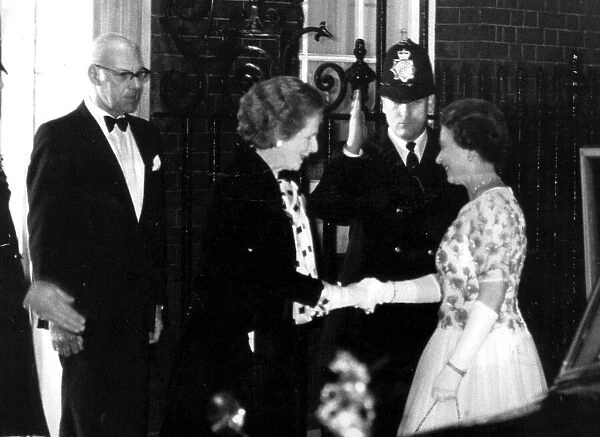 Queen Elizabeth II shakes hands with Prime Minister, Margaret Thatcher at No