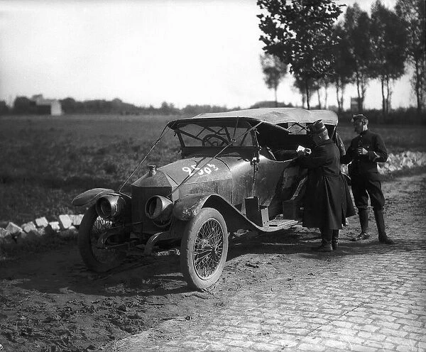 World War One. Cars captured by Germans, the enemy donned the uniform of the belgian