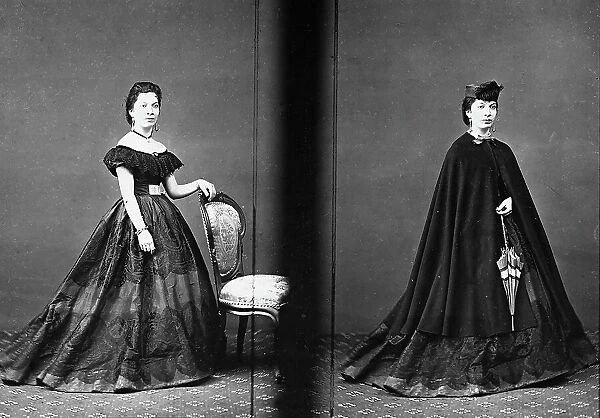 Multiple image portraying a young woman in nineteenth century dress