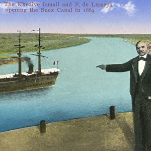 Ferdinand de Leseps and the Khedive of Egypt open Suez Canal