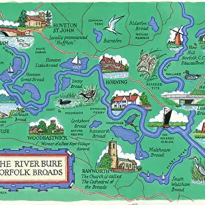 Map The River Bure Norfolk Broads Postcard England
