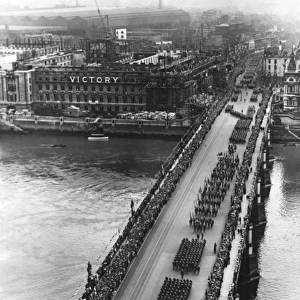 Peace Day Victory procession crossing Westminster Bridge