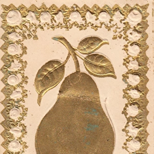 Windsor pear in gold and cream on a greetings card