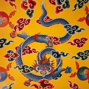Dragon wall painting, Kopan monastery, Kathmandu, Nepal, Asia