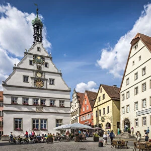 Historic houses on the market square in the old town of Rothenburg ob der Tauber