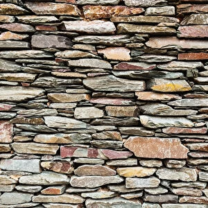 England, Cumbria, Keswick, Slate wall of building