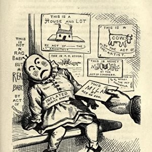 NAST: ECONOMICS, 1876. Milk tickets for babies, in place of milk. Cartoon by Thomas Nast