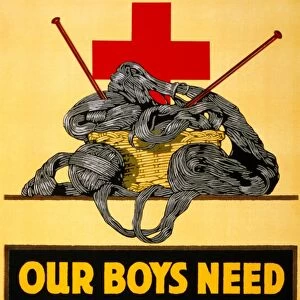 RED CROSS POSTER, c1917. American Red Cross poster requesting knit socks to send to troops in Europe during World War I, c1917