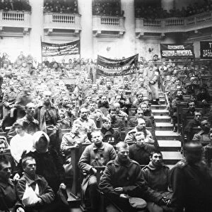 RUSSIAN REVOLUTION, 1917. Meeting of the soldiers section of the Petrograd Soviet in the State Duma, 1917