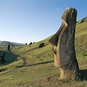 Chile, Easter Island, Rapa-Nui National Park (UNESCO World Heritage List, 1995). Rano Raraku crater, Moais (megalithic anthropomorphic statues)