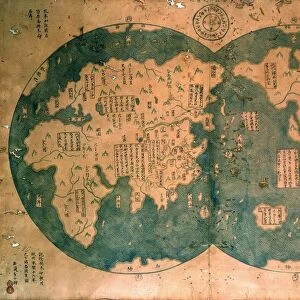 Chinese map of the world dated 1763, claiming to be a reproduction of a 1418 map of Zheng He s