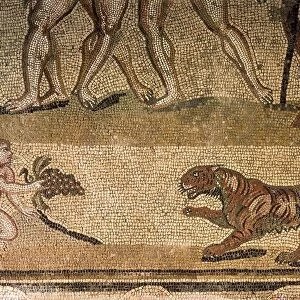 Hungary, Budapest, Villa Hermes, Mosaic work with a putto and a tiger