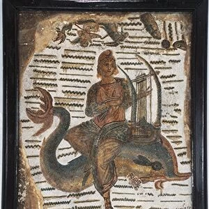 Tunisia, Henchir Thyna, Mosaic depicting Arion riding dolphin from the Baths