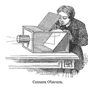 Old engraved illustration of Camera Obscura, Optical Instrument