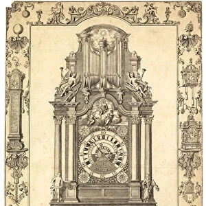 Advertisement for Christopher Pinchbeck Astronomical and Musical Clocks (engraving)