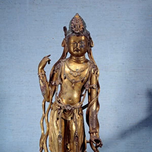 Buddhism: gilt bronze sculpture depicting the Bodhisattva Avalokitesvara (Guanyin) "