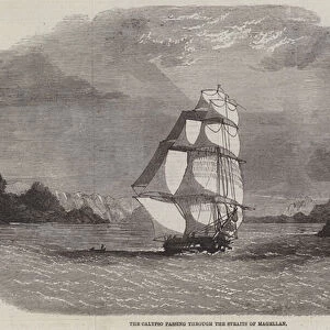 The Calypso passing through the Straits of Magellan (engraving)