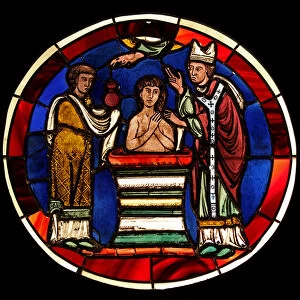 Depicting a baptism (stained glass)
