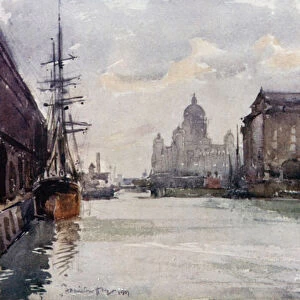 Dock Board Offices from the Albert Dock (colour litho)